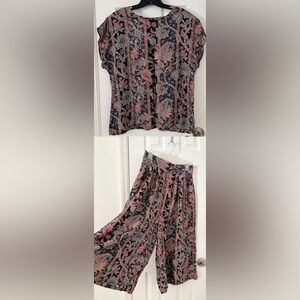 Vintage NY Clothing Co paisley pink black blue palazzo pant set- Size Large